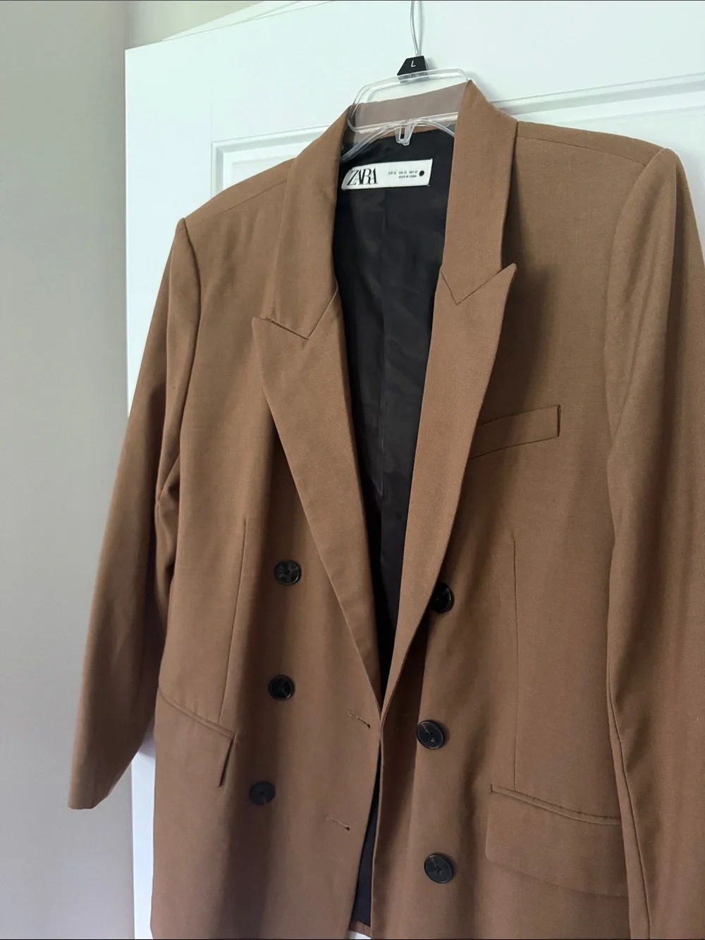 Zara Camel Brown Double-Breasted Blazer